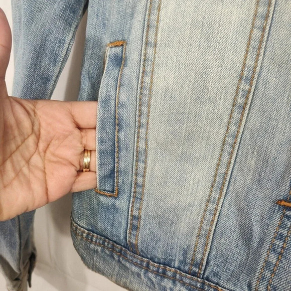 Highway Jeans Denim Button Up Jacket Women Size L Embellished Long Sleeve Pocket - Picture 4 of 9